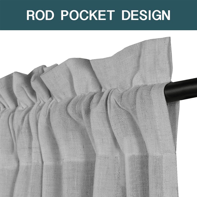 FantasDecor Linen Sheer Curtains 108 inches Extra Long Light Filtering Ariy Privacy Protect Soft & Vertical Drapes for Bedroom Living Room Dining Rod Pocket Burlap Look W52 x L108, Dove Gray - Image 2